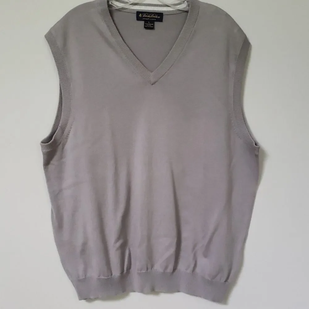 Brooks Brothers Sweater Vest Mens Large Dove Grey V Neck All Cotton Golf Office